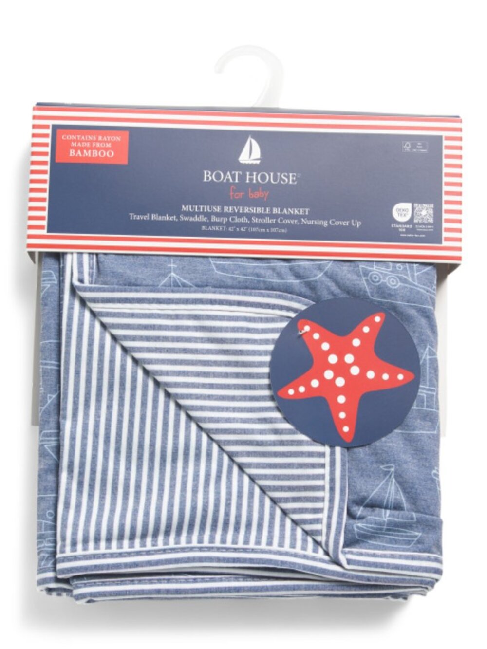 BOAT HOUSE 42x42in Saxon Sailboats Stroller Blanket - NWT